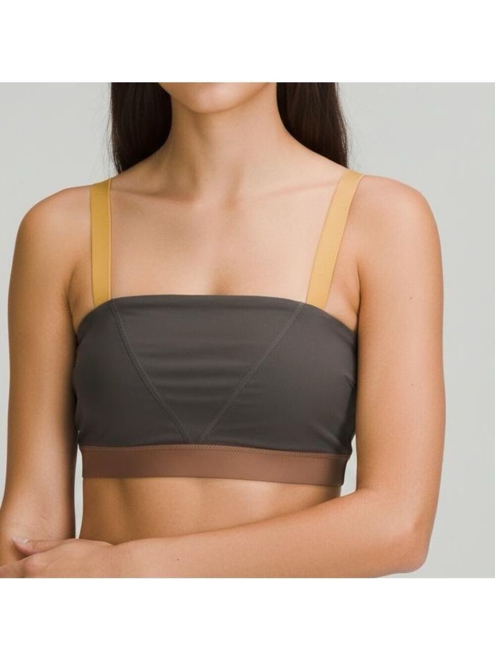 Cotton On Body Straight Up Longline Sports Bra - Graphite Grey & Golden Yellow M
